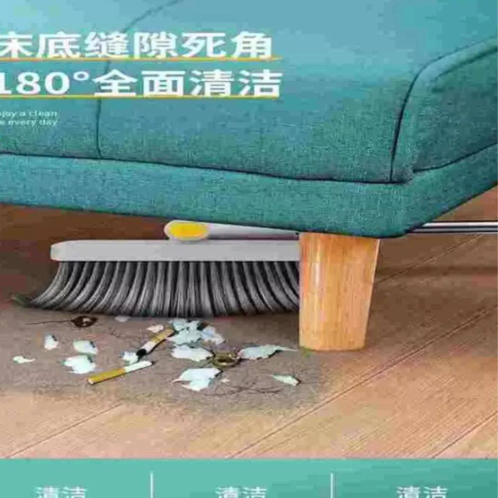 Escoba y Recogedor Plegable con Cerdas Resistentes y Borde Biselado, Mango Largo