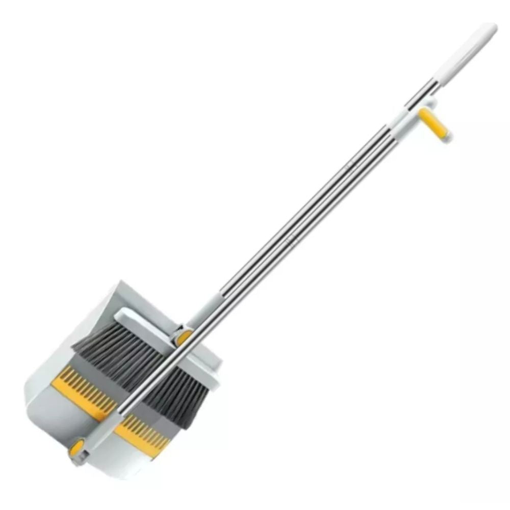Escoba y Recogedor Plegable con Cerdas Resistentes y Borde Biselado, Mango Largo