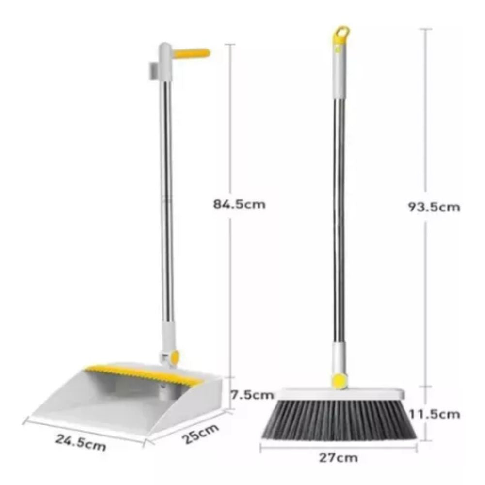 Escoba y Recogedor Plegable con Cerdas Resistentes y Borde Biselado, Mango Largo