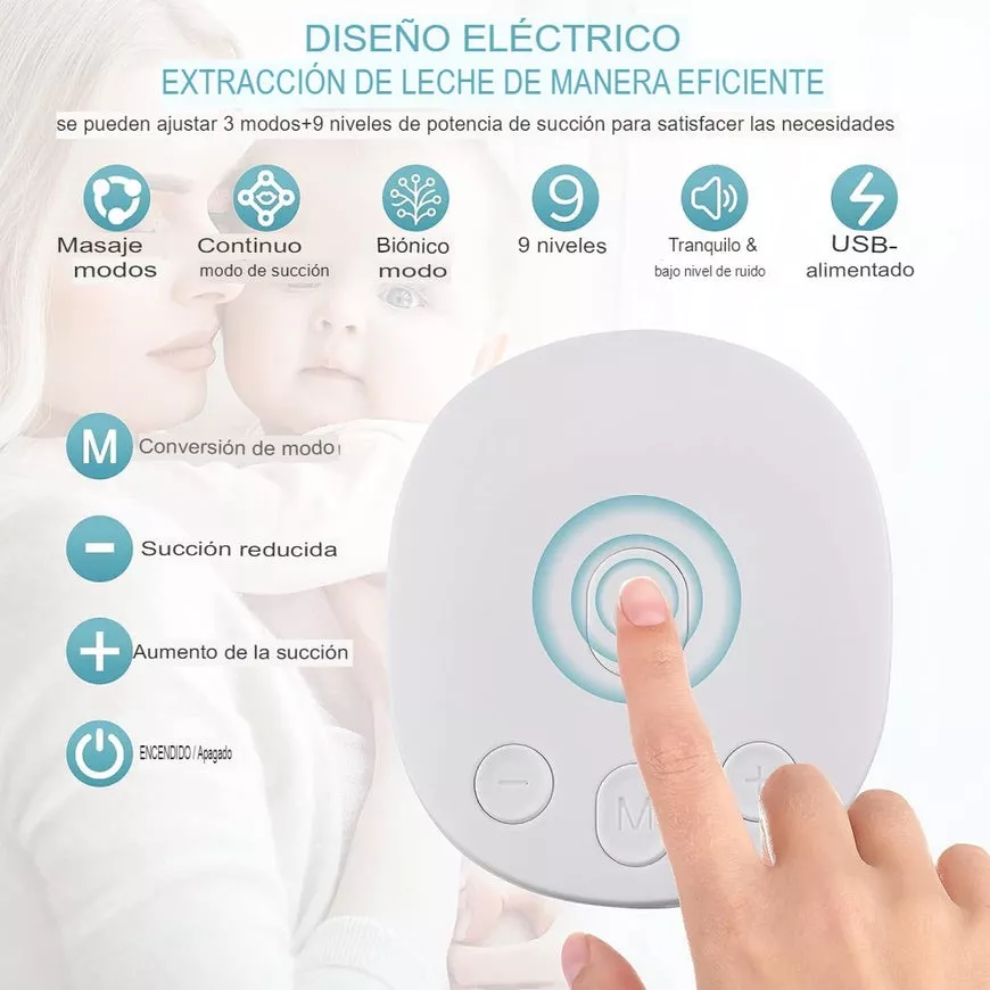Extractor de Leche Materna Eléctrico Portátil Silencioso con 3 Modos y 9 Niveles de Succión USB