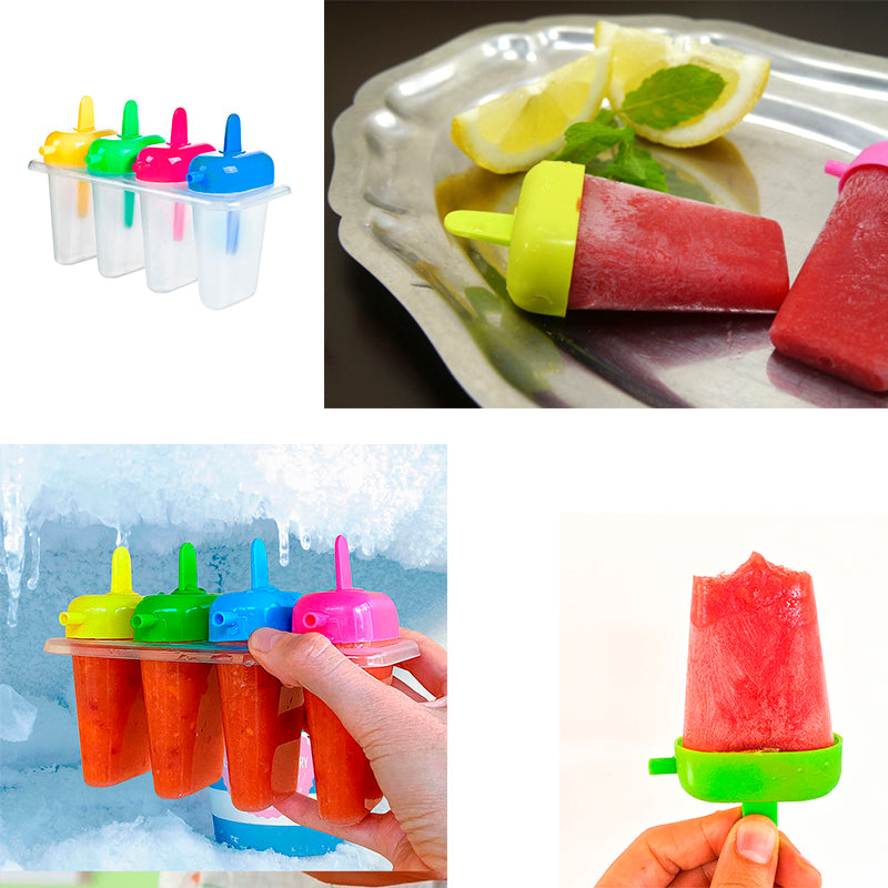 Molde para Paletas de Hielo 4 Puestos con Mangos de Colores