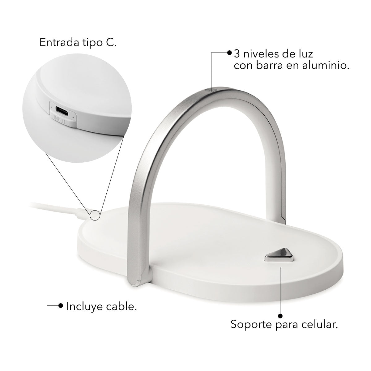 Lampara De Mesa Con Carga Inalámbrica Para Celular