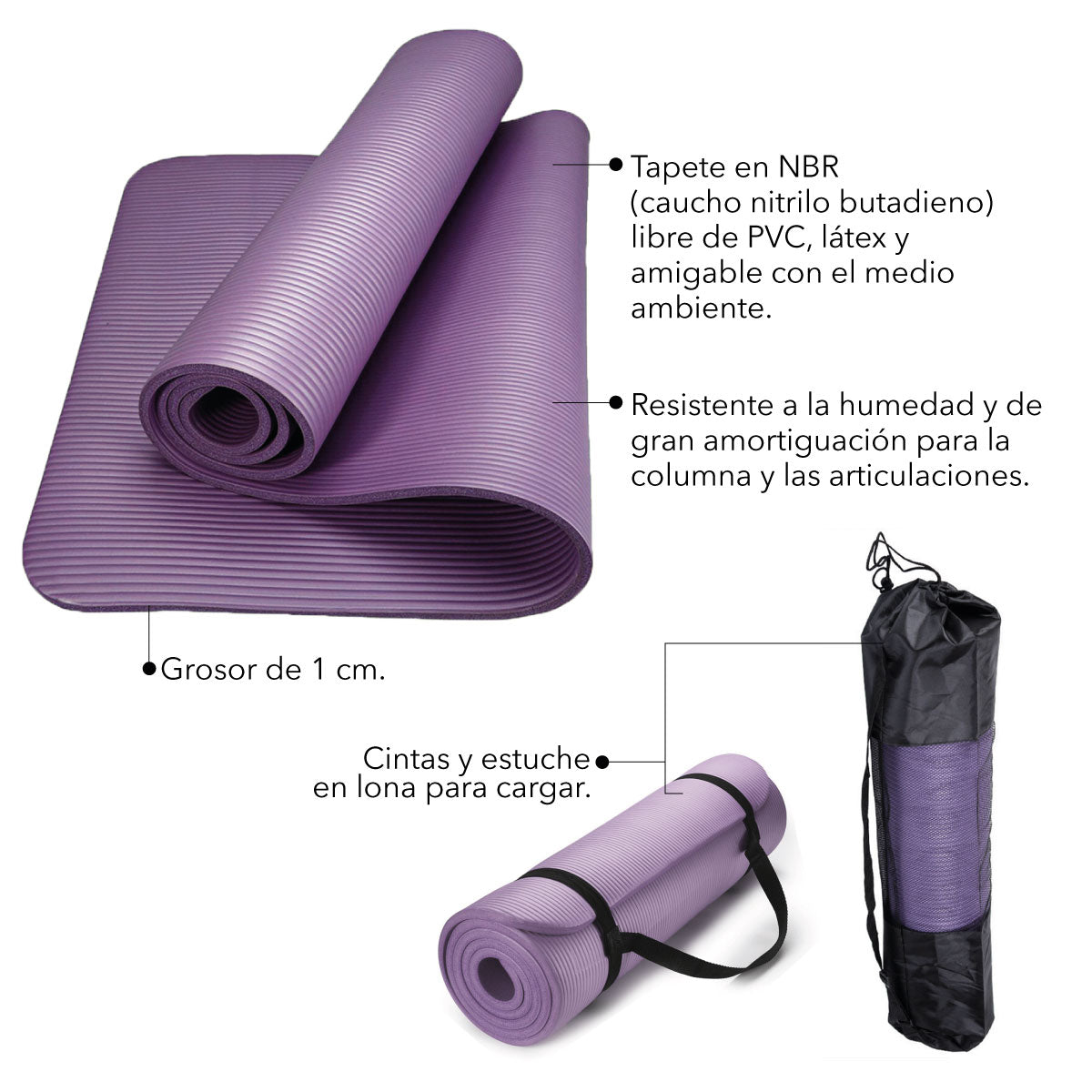 Mat de Yoga 1 cm Grosor Antideslizante + Estuche Cargador