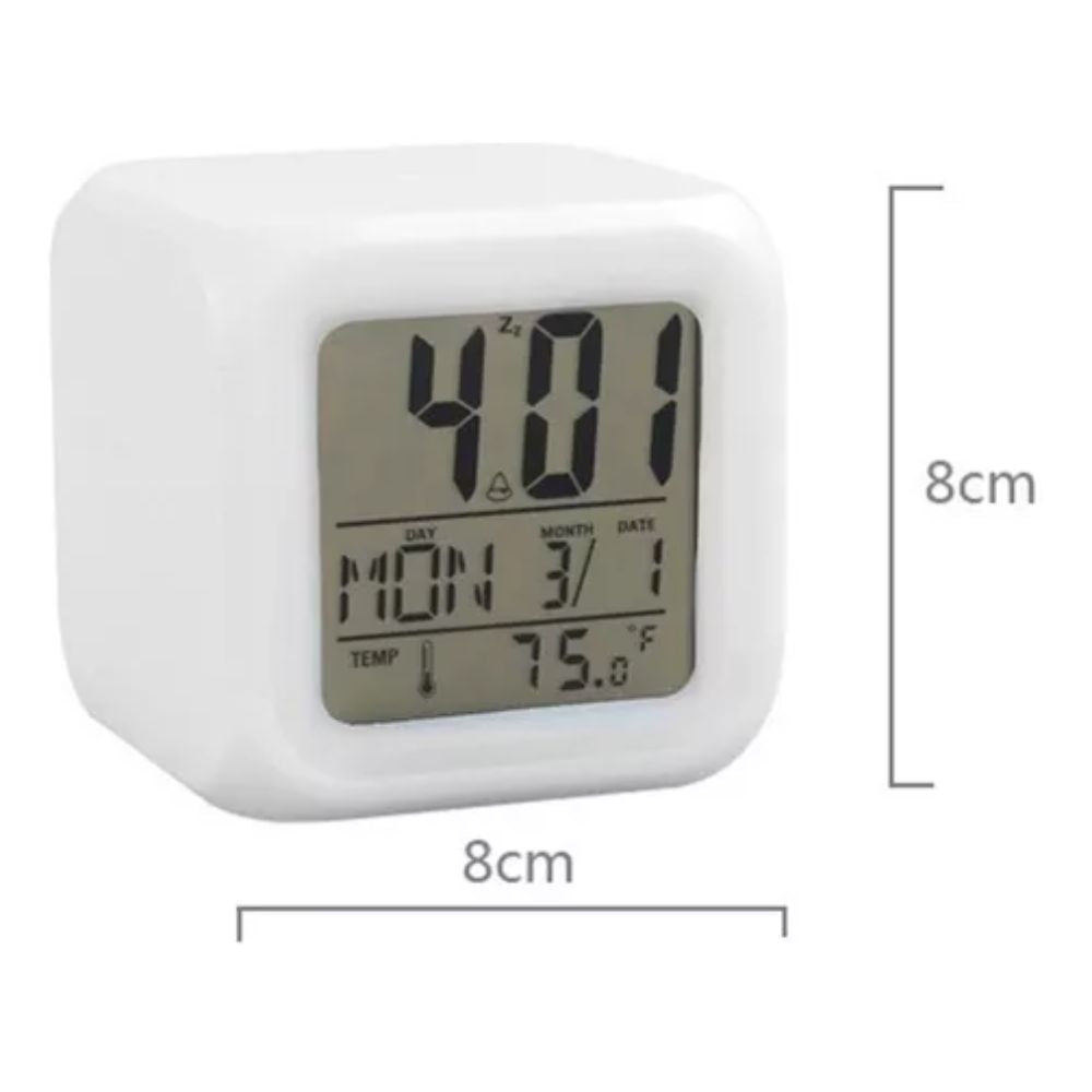Reloj Despertador Cubo Luminoso Digital LED 7 Colores Pantalla Multicolor Moderno Portátil