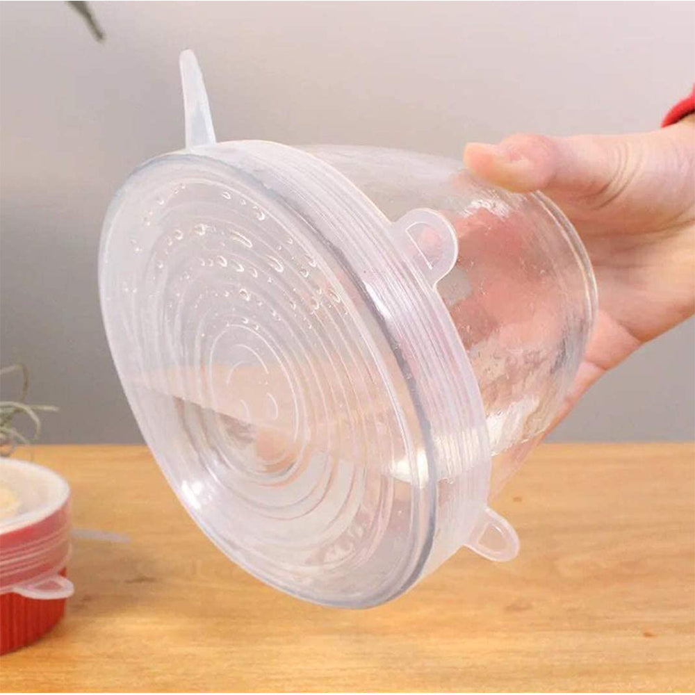 Set de 6 Tapas de Silicona Ajustables Reutilizables y Elásticas para Cocina Ecológicas y Herméticas
