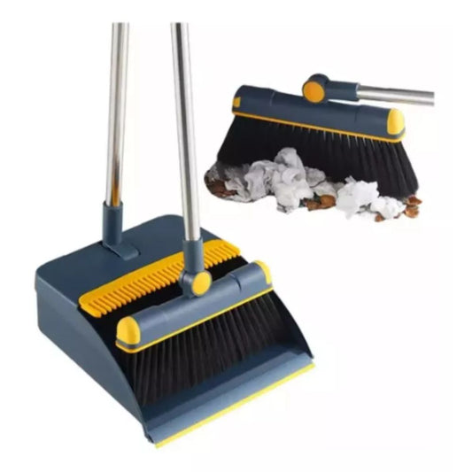 Escoba y Recogedor Plegable con Cerdas Resistentes y Borde Biselado, Mango Largo