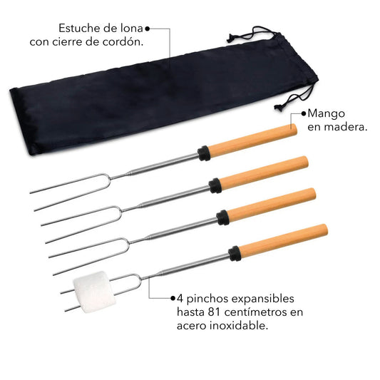 Pinchos Acero Inoxidable Extensibles Set X 4 Asado, Fondue