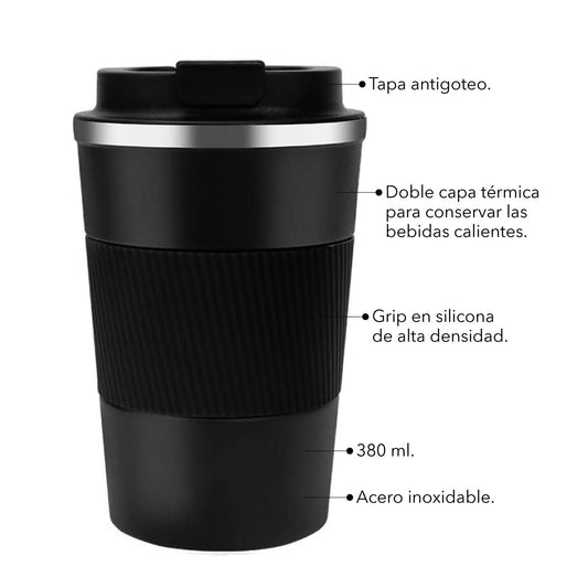 Mug Térmico de Doble Pared con Tapa Press Open