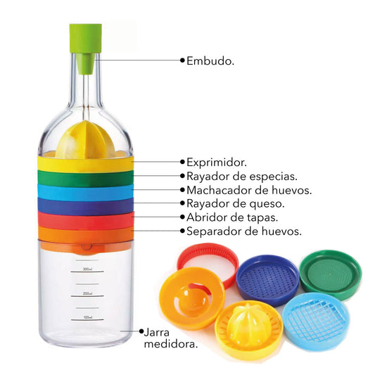 Set de Cocina 8 en 1 Botella Multiusos - Utensilios Compactos y Prácticos