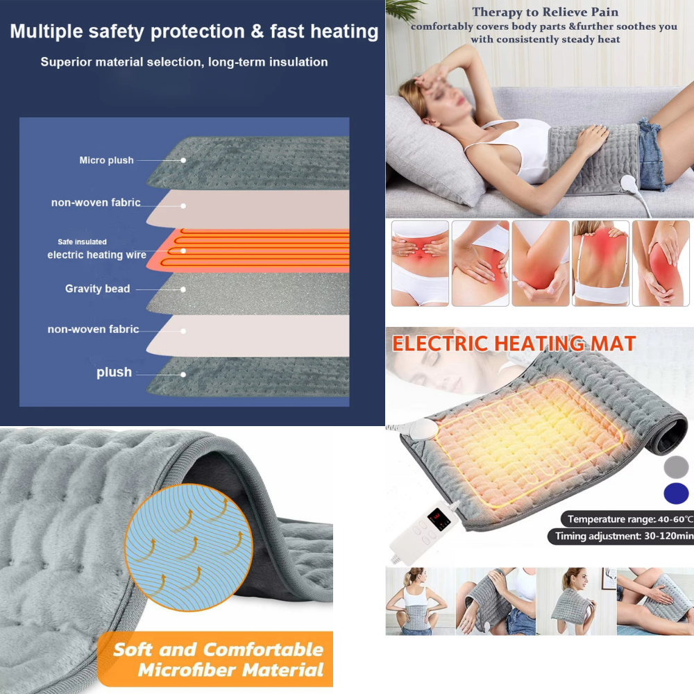 Manta Eléctrica Térmica 60x30 cm | Alivio Muscular con 3 Niveles de Calor – Apagado Automático