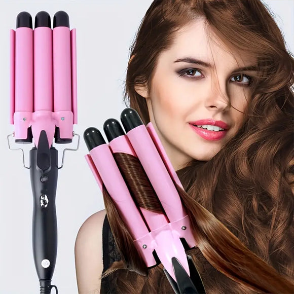 Pinza Onduladora 3 Tubos Rizos de Sirena Fáciles y Duraderos para Cabello con Calor Uniforme y Estilo Profesional