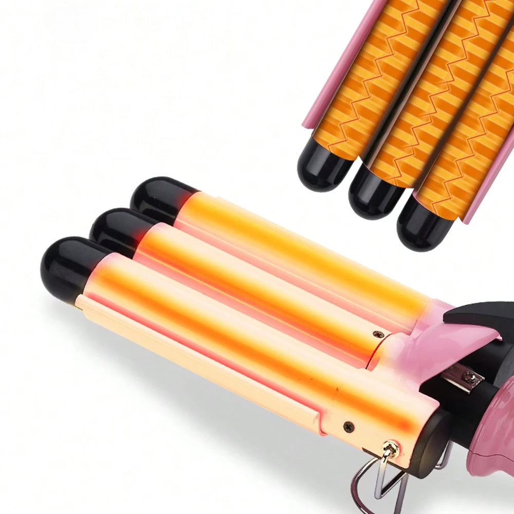 Pinza Onduladora 3 Tubos Rizos de Sirena Fáciles y Duraderos para Cabello con Calor Uniforme y Estilo Profesional