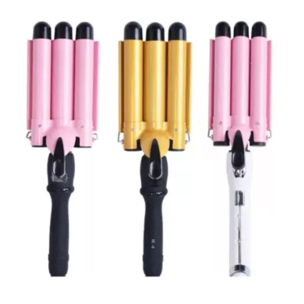 Pinza Onduladora 3 Tubos Rizos de Sirena Fáciles y Duraderos para Cabello con Calor Uniforme y Estilo Profesional