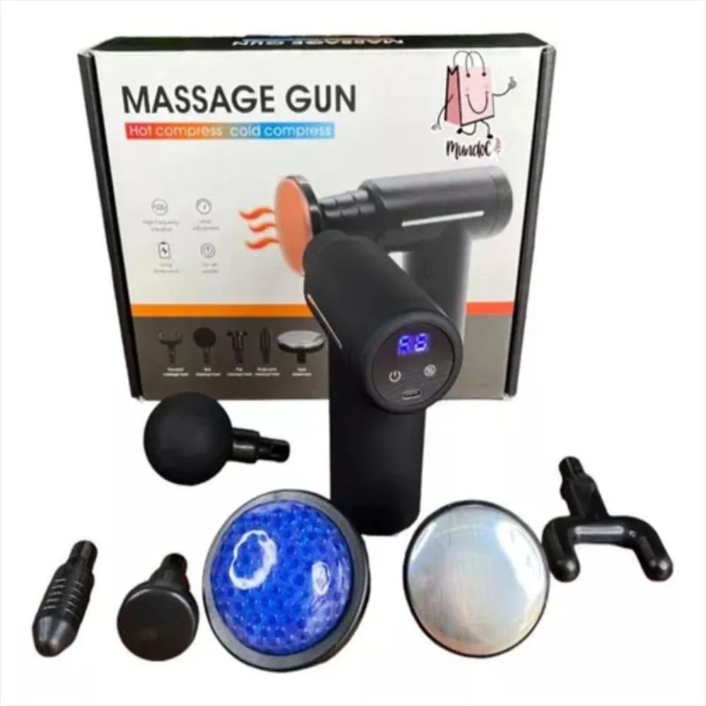 Pistola de Masaje Muscular Eléctrica 5 en 1 con Frío y Calor Alivio y Recuperación Rápida