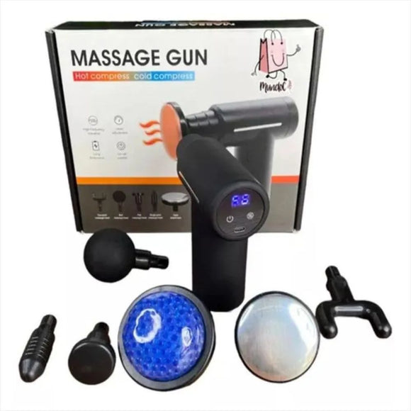 Pistola de Masaje Muscular Eléctrica 5 en 1 con Frío y Calor Alivio y Recuperación Rápida