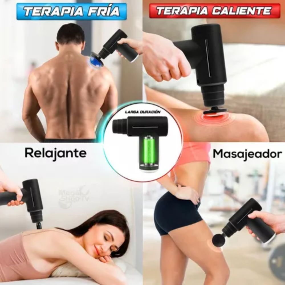 Pistola de Masaje Muscular Eléctrica 5 en 1 con Frío y Calor Alivio y Recuperación Rápida