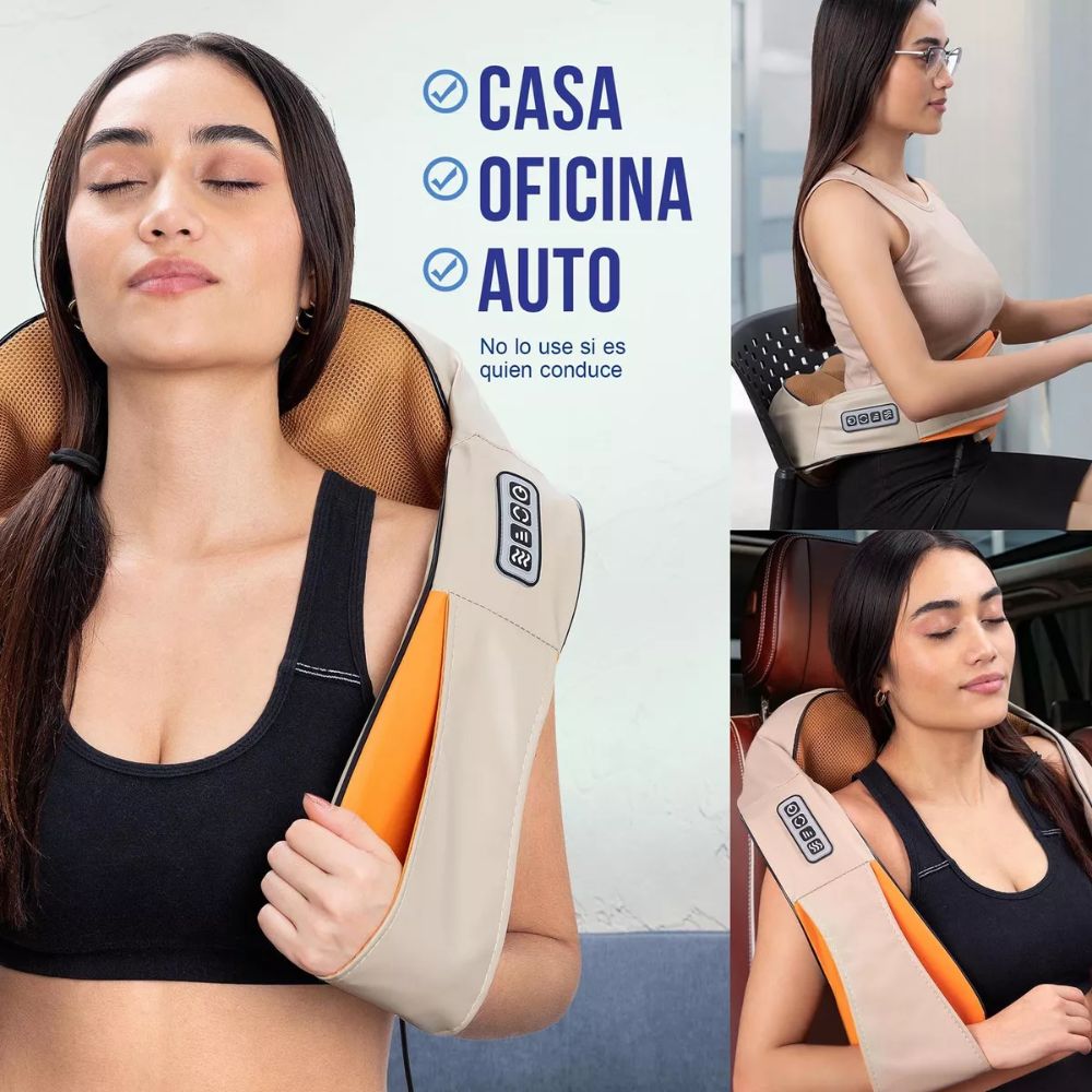 Masajeador Eléctrico para Cuello y Espalda Con Calor Infrarrojo Color Negro