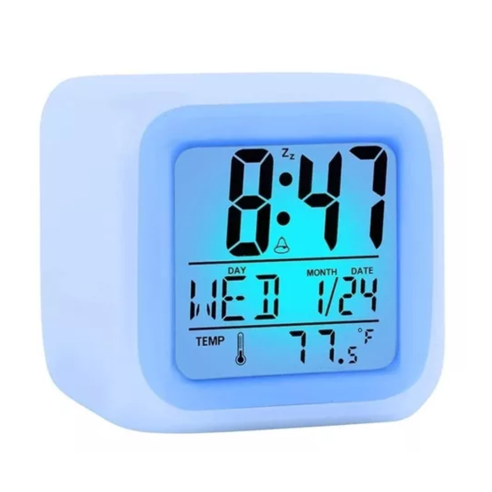 Reloj Despertador Cubo Luminoso Digital LED 7 Colores Pantalla Multicolor Moderno Portátil
