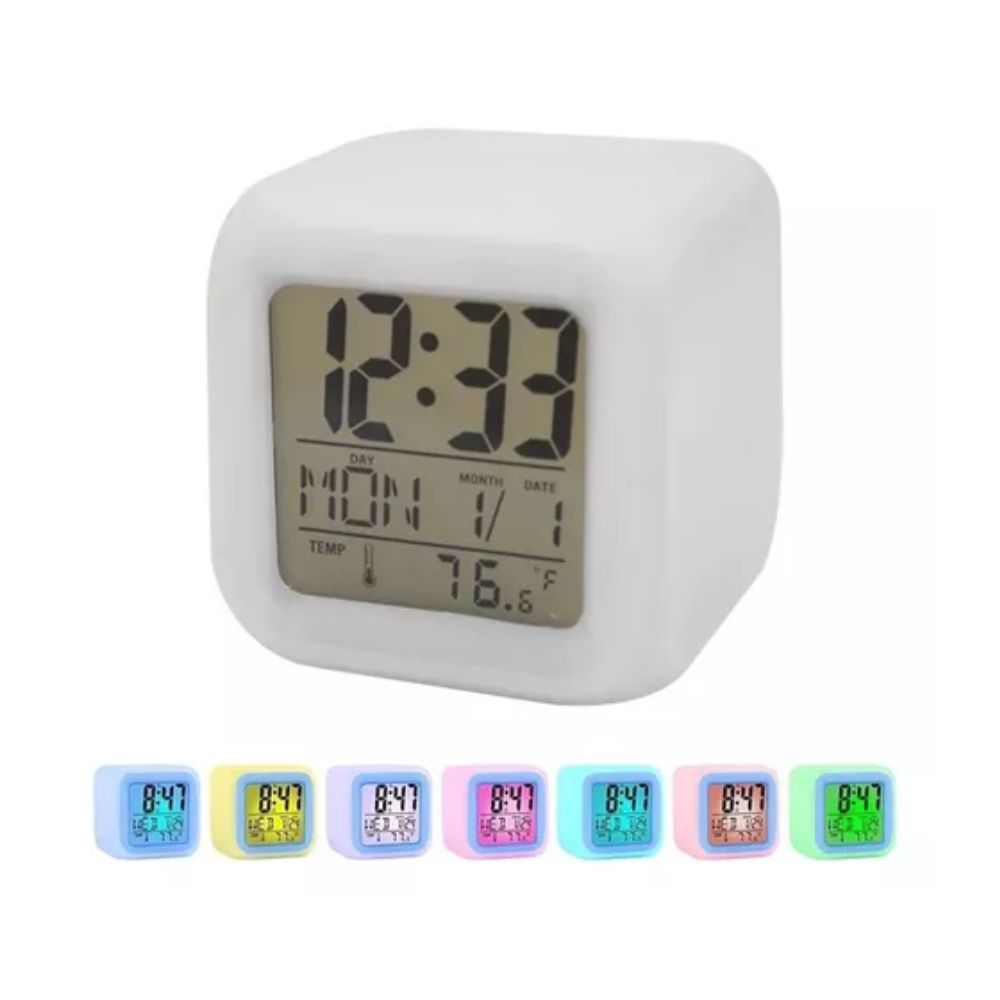 Reloj Despertador Cubo Luminoso Digital LED 7 Colores Pantalla Multicolor Moderno Portátil