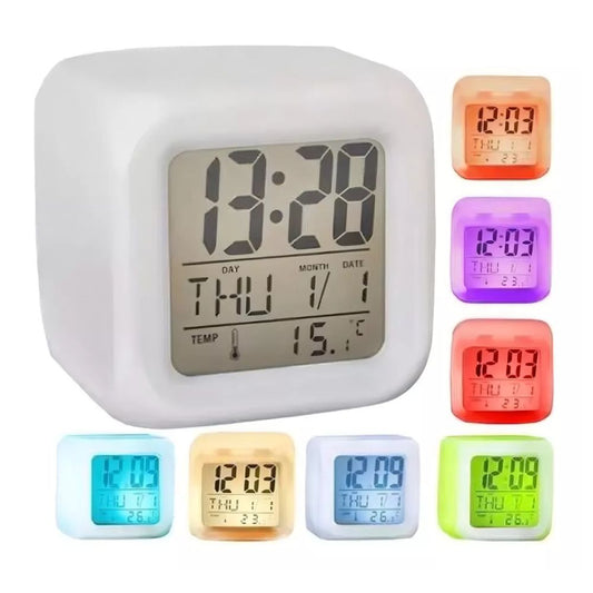Reloj Despertador Cubo Luminoso Digital LED 7 Colores Pantalla Multicolor Moderno Portátil