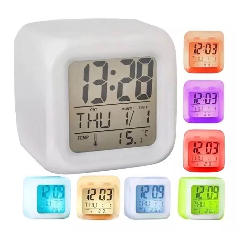 Reloj Despertador Cubo Luminoso Digital LED 7 Colores Pantalla Multicolor Moderno Portátil