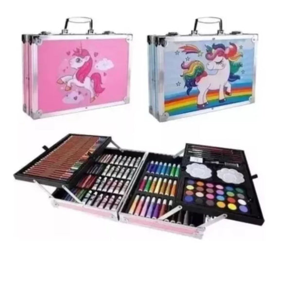 Set de Dibujo y Pintura 145 Piezas Maleta Metálica para Niños