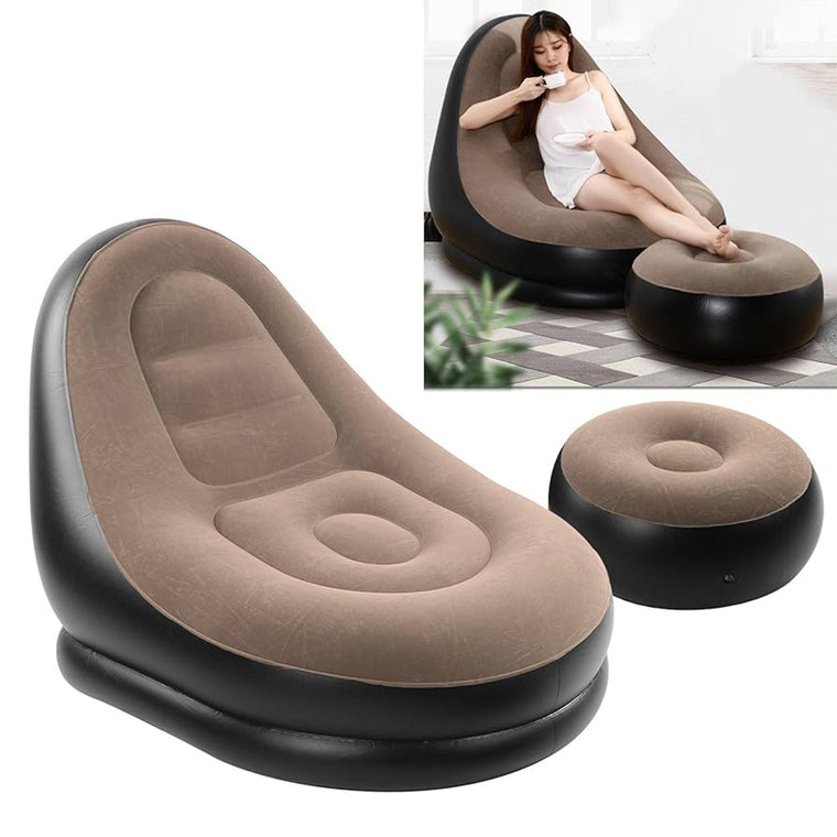 Sillón Inflable Puff Reclinable con Posapiés Comodidad Portátil PVC Terciopelo Ideal Interior Exterior