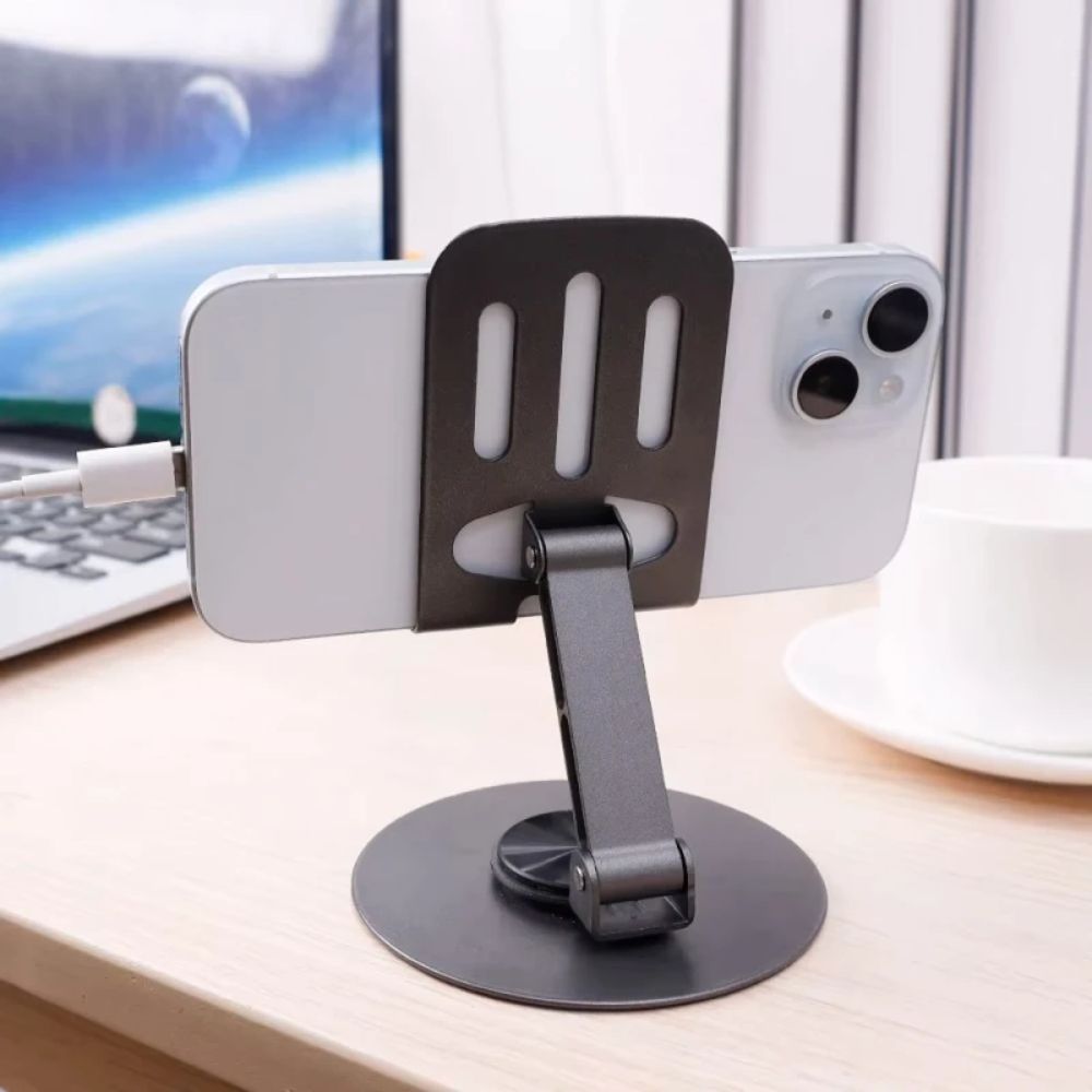 Soporte Celular y Tablet 360° Ajustable - Base Metálica para Escritorio